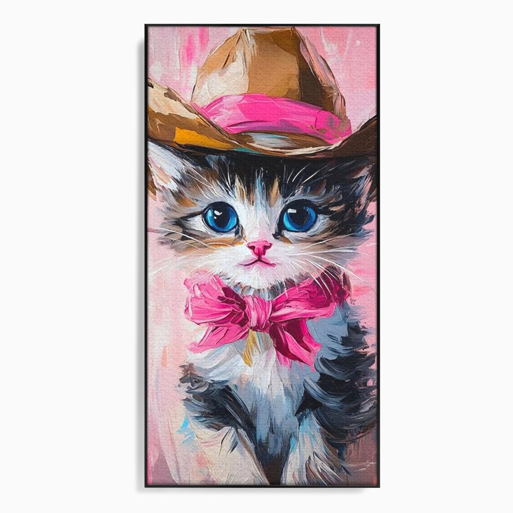 Tablou canvas cu tablou canvas cu pisicuta cowboy, in rama de aluminiu negru